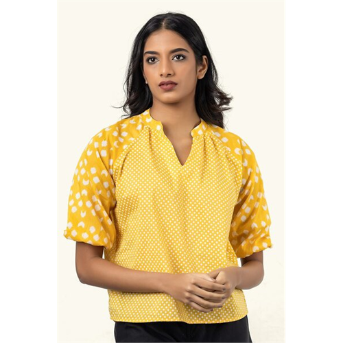 Cotton Collection Cotton Yellow Mini-check Top By Coco