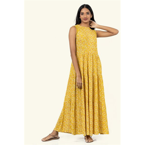 Cotton Collection Cotton Yellow Mini-floral Dress By Coco