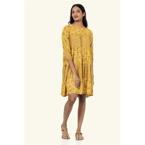 Cotton Collection Cotton Yellow Mix-match Dress By Coco