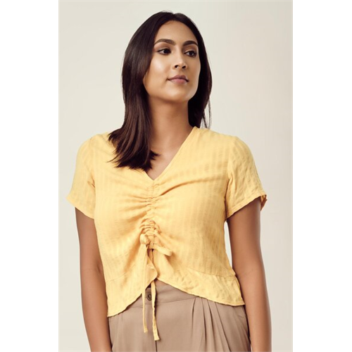 Cotton Collection Cotton Yellow Ruched Top By Coco