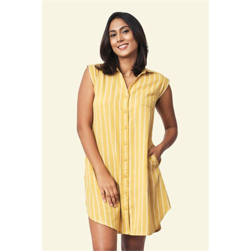 Cotton Collection Cotton Yellow Shirt Dress By Coco