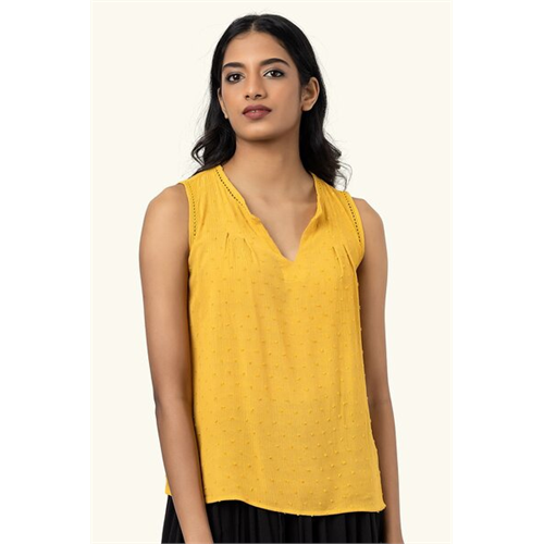 Cotton Collection Cotton Yellow Vneck Top By Coco