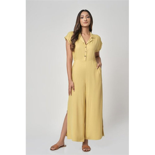 Cotton Collection Cotton Yellow Wide Leg Collared Jumpsuit By Coco