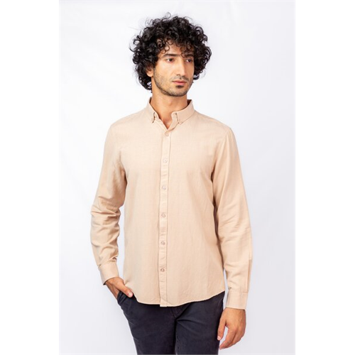 Cotton Collection Light Beige Linen Blend Regular Collar L/S Shirt By Coco