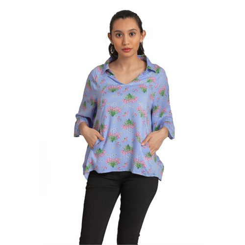 Cotton Collection Printed Long Sleeves Pocket Top By Coco