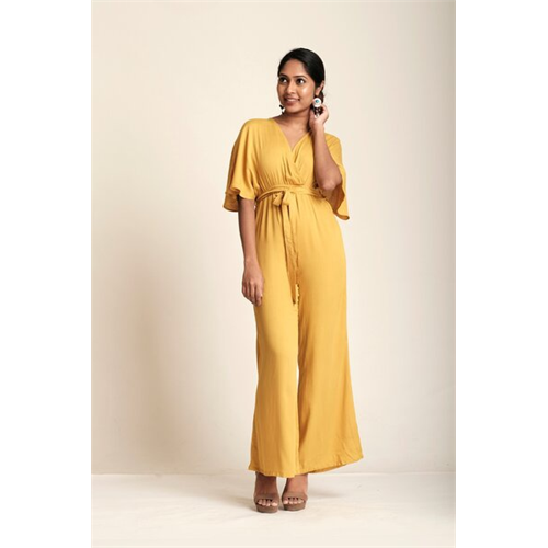 Cotton Collection Solid Color Bell Sleeves Jumpsuit By Coco