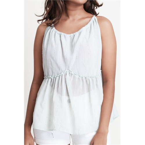 Cotton Collection Solid Color Gathered Neckline Strappy Top By Coco