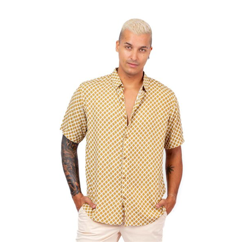 Cotton Collection White & Brown Print Shirt By Coco