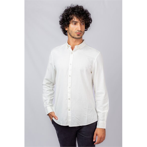 Cotton Collection White Linen Blend Regular Collar L/S Shirt By Coco