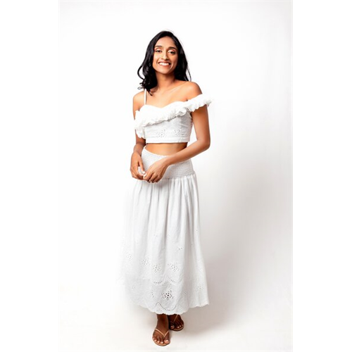 Cotton Collection White Skirt & Top Set By Coco