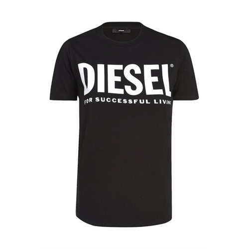 Diesel Black Green Lable Logo Print Basic T-Shirt