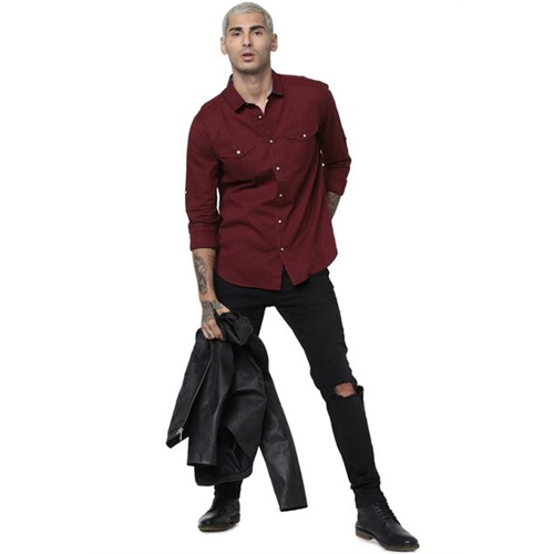 Jack & Jones Solid Color Long Sleeves Double Pockets Shirt