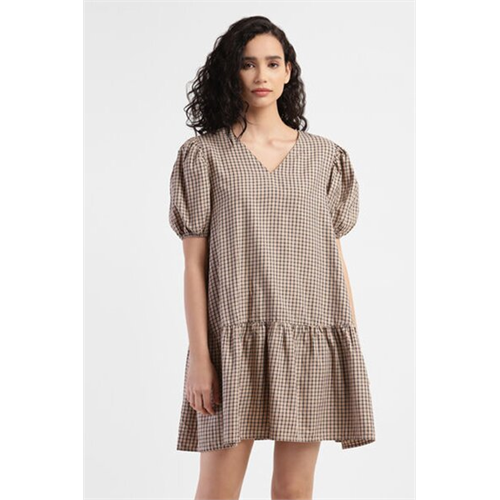 Levi's Women'S Checkered Brown V Neck Dresses