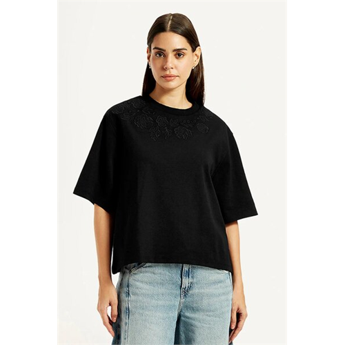 Levi's Women's Embroidered Black Relaxed Fit T-shirt