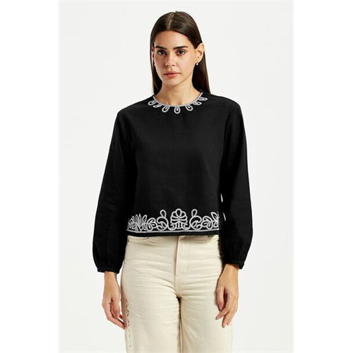 Levi's Women's Embroidered Black Round Neck Top