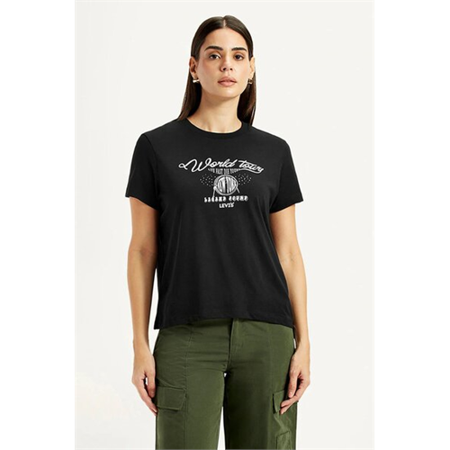 Levi's Women's Graphic Print Black Relaxed Fit T-shirt
