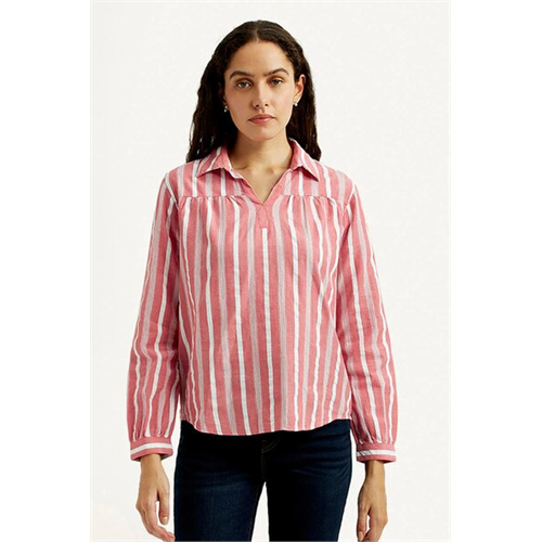 Levi's Women's Striped Pink Spread Collar Top