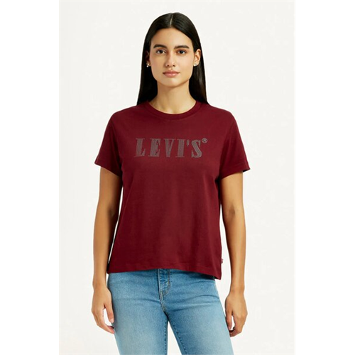 Levi's Women's Typographic Print Maroon Relaxed Fit T-shirt
