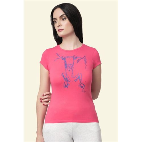 Luv SL Solid Color Monkey Printed Women's T-Shirt