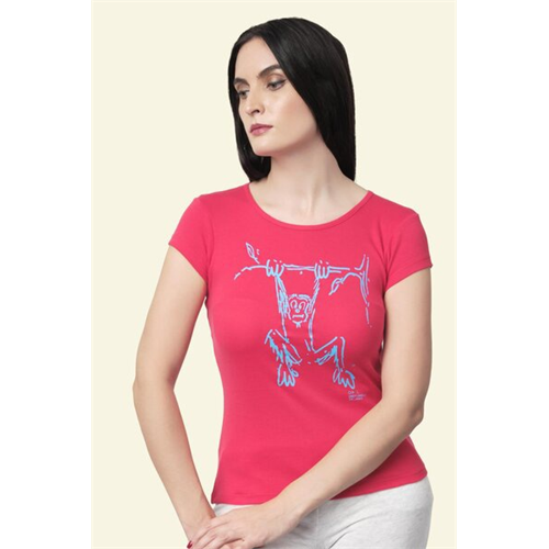 Luv SL Solid Color Monkey Printed Women's T-Shirt