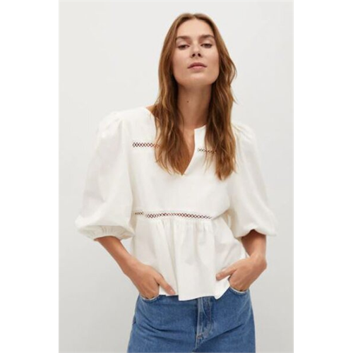 Mango White Puffed Sleeve Top