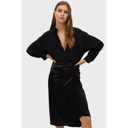 Mango Black Fuax Leather Gathered Skirt