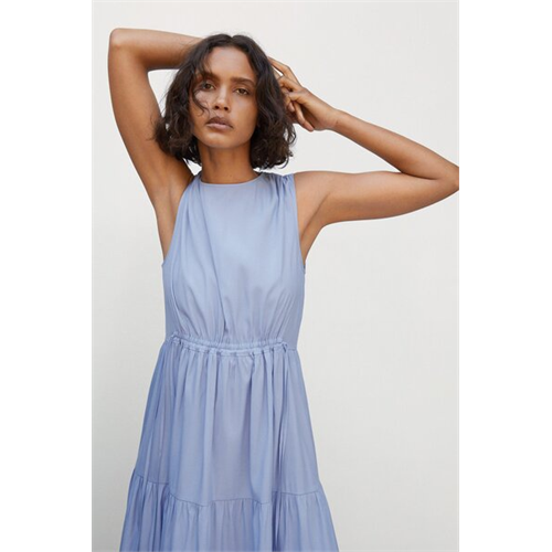 Mango Blue Gathered Sleeveless Maxi Dress