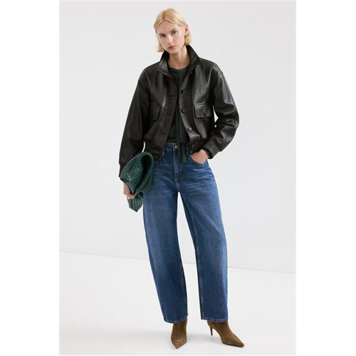 Mango Blue High-Waisted Barrel Jeans