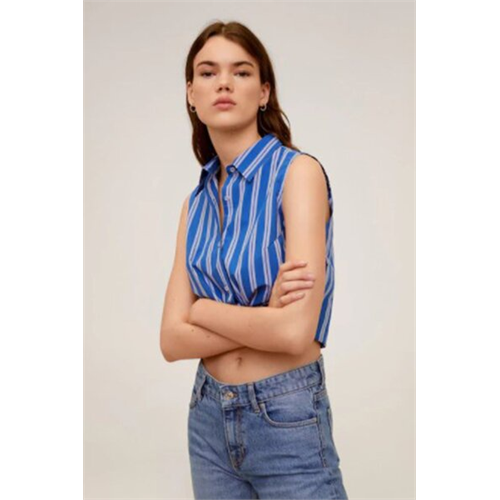 Mango Blue Striped Sleeveless Top