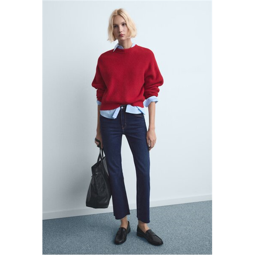 Mango Navy Sienna Flared Cropped Jeans