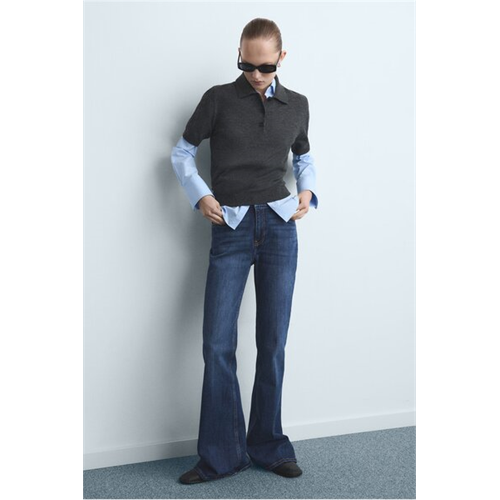 Mango Navy Violet Flared High-Rise Jeans