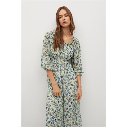 Mango Printed Balloon Sleeves Dress