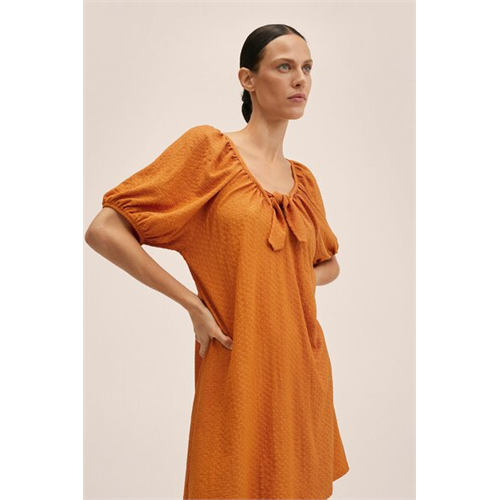 Mango Puffed Sleeves Texture Dress