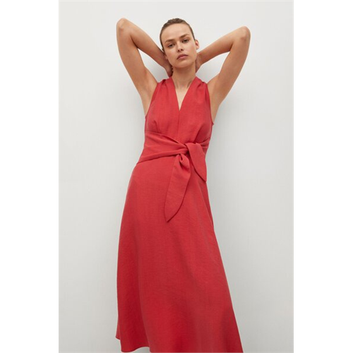 Mango Solid Colour Tie Detail Dress