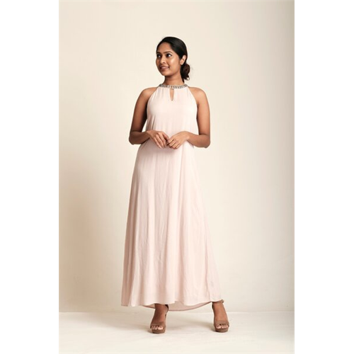 Cotton Collection Solid Color Beaded Neck Sleeveless Maxi Dress By Coco
