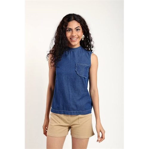 Odel Boat Blue-Slvless Boat Neck Top