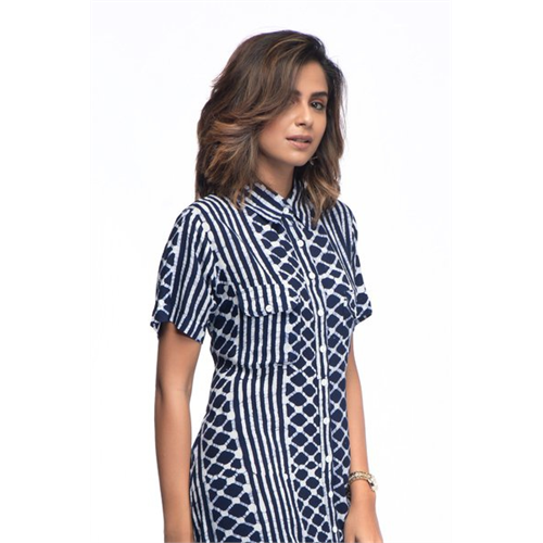 Odel Navy White Buttoned Maxi Dress