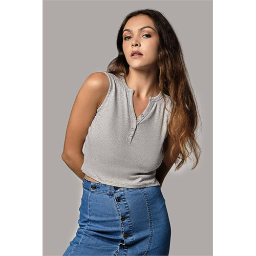 Odel Basics Grey Marl Sleeveless Henley Ribbed Top