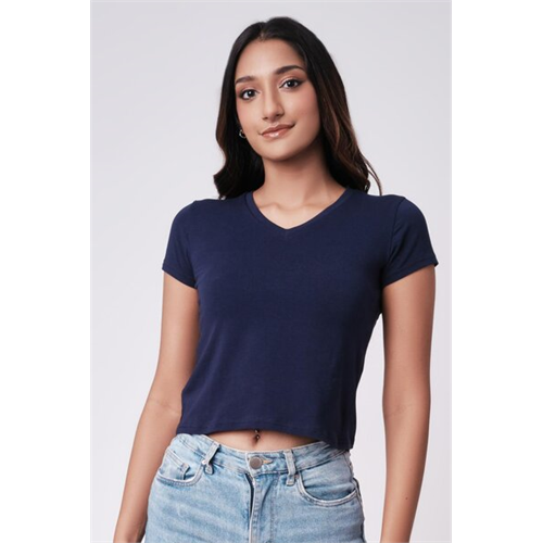 Odel Basics Navy Short Sleeve Crew Neck Crop Tshirt