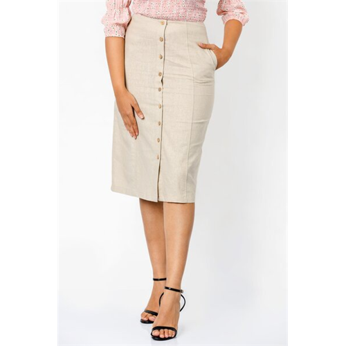Odel Beige Button Down Pencil Skirt