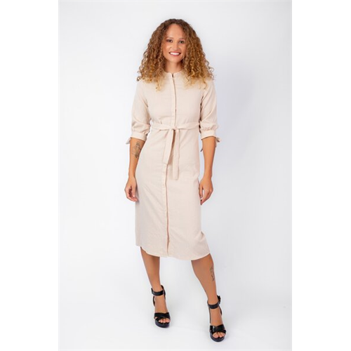 Odel Beige Mandarin Collar 3/4 Sleeve Shirt Dress