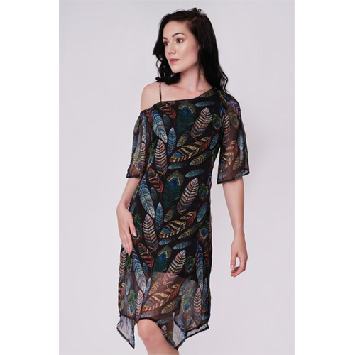 Odel Black All Over Printed One Shoulder Kaftan Dress