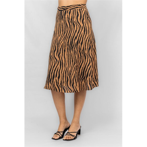 Odel Black & Brown Animal Printed Side Slit Midi Skirt