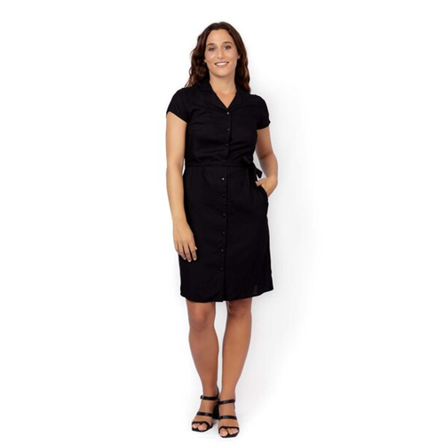 Odel Black Button Down Lapel Collared Dress