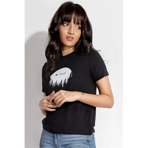 Odel Black Christmas Themed Printed Tshirt