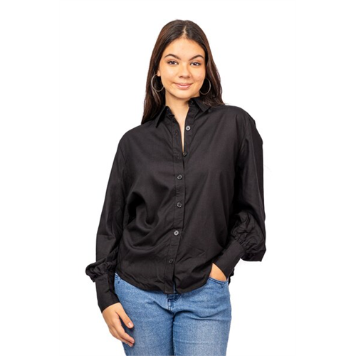 Odel Black Cuff Gathered Detailed Long Sleeve Oversized Shirt