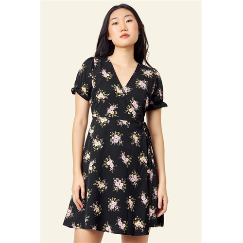 Odel Black Floral Wrap Dress