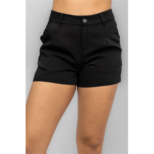 Odel Black Front Pleated Loose Fitted Short