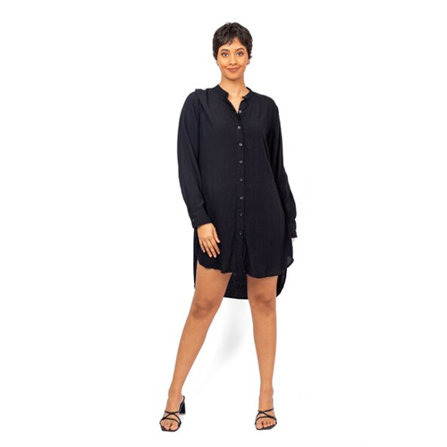 Odel Black Long Sleeve Mandarin Collar Buttoned Tunic Dress
