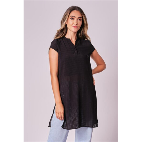 Odel Black Mandarin Collar Side Slit Tunic